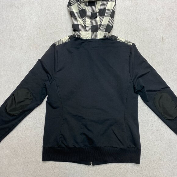 LRL Ralph Lauren Hoodie Womens M Black Full Zip Chess Board Elbow Patches - Picture 8 of 10